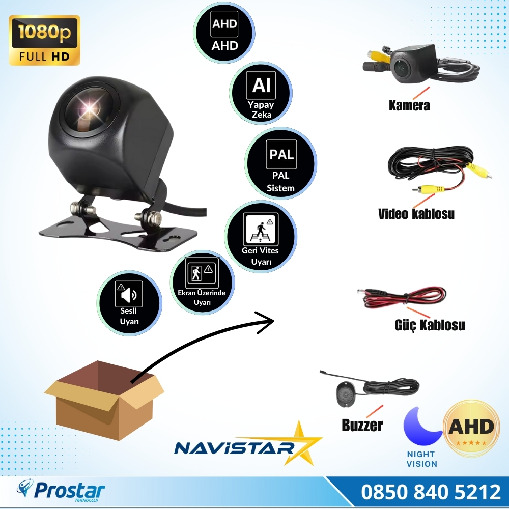 Yapay Zeka Özellikli Arka Görüş Kamerası AHD 1080p Pal Sesli ikazlı DC 12V