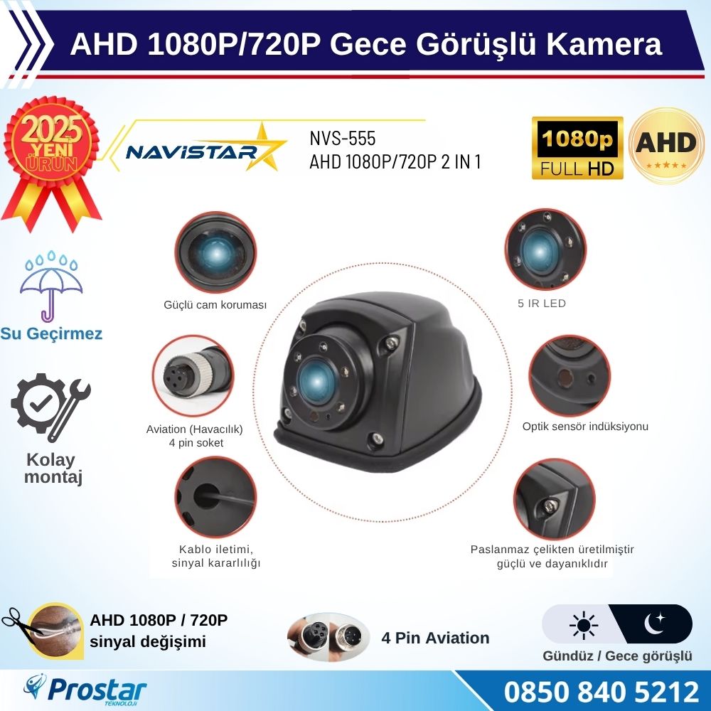 Metal Mini Gece Görüşlü AHD 1080P/720P 4 Pin Soketli Yan için uygun Kamyon Tır Otobüs Kamerası