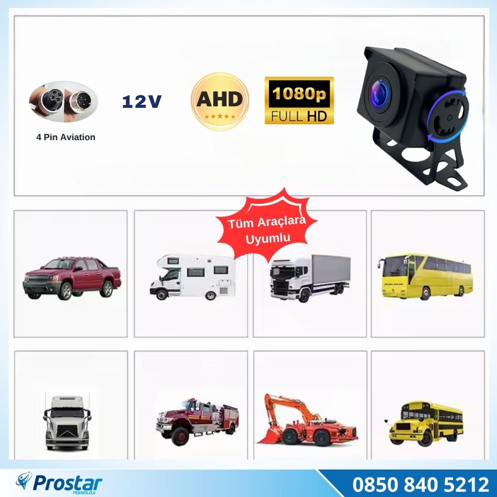 AHD 1080P ve 720P Geniş Açılı Balıkgözü Gece Görüşlü Araç Kamerası