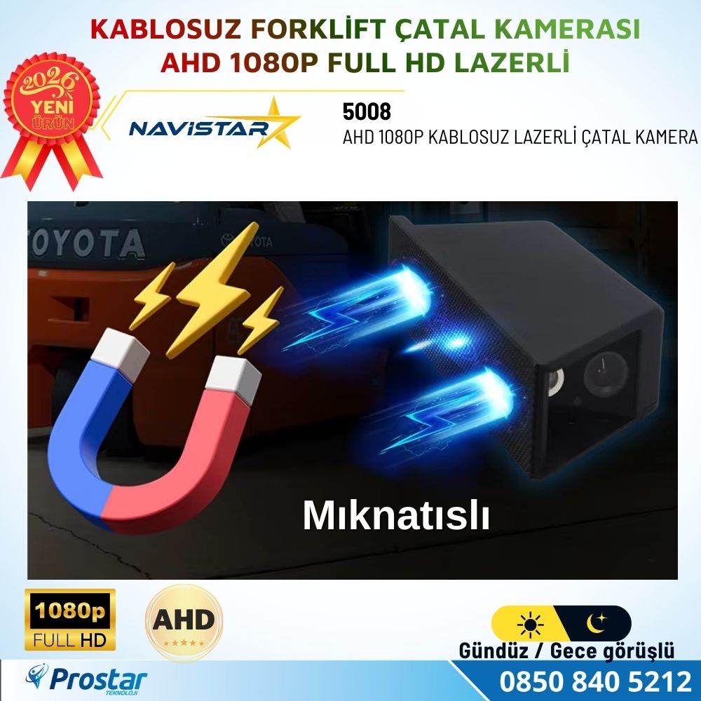 Kablosuz Lazerli Forklift Çatal Kamerası AHD 1080P Full HD Mıknatıslı Su Geçirmez Gece Görüşlü Tekli Kamera
