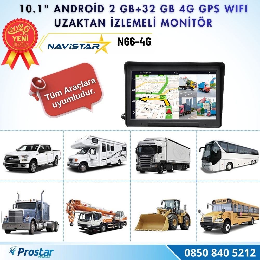 4G Uzaktan izlemeli 4 kanal AHD 720P Android Wifi, GPS, Bluetooth 2 GB + 32 GB ve 512 GB SD Kart Destekli Monitör