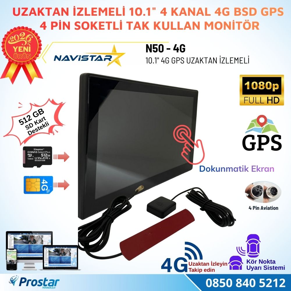 Uzaktan izlemeli 10.1 inç Dokunmatik 4 Kanal 4G GPS BSD Kör Nokta Uyarı Sistemli Monitör