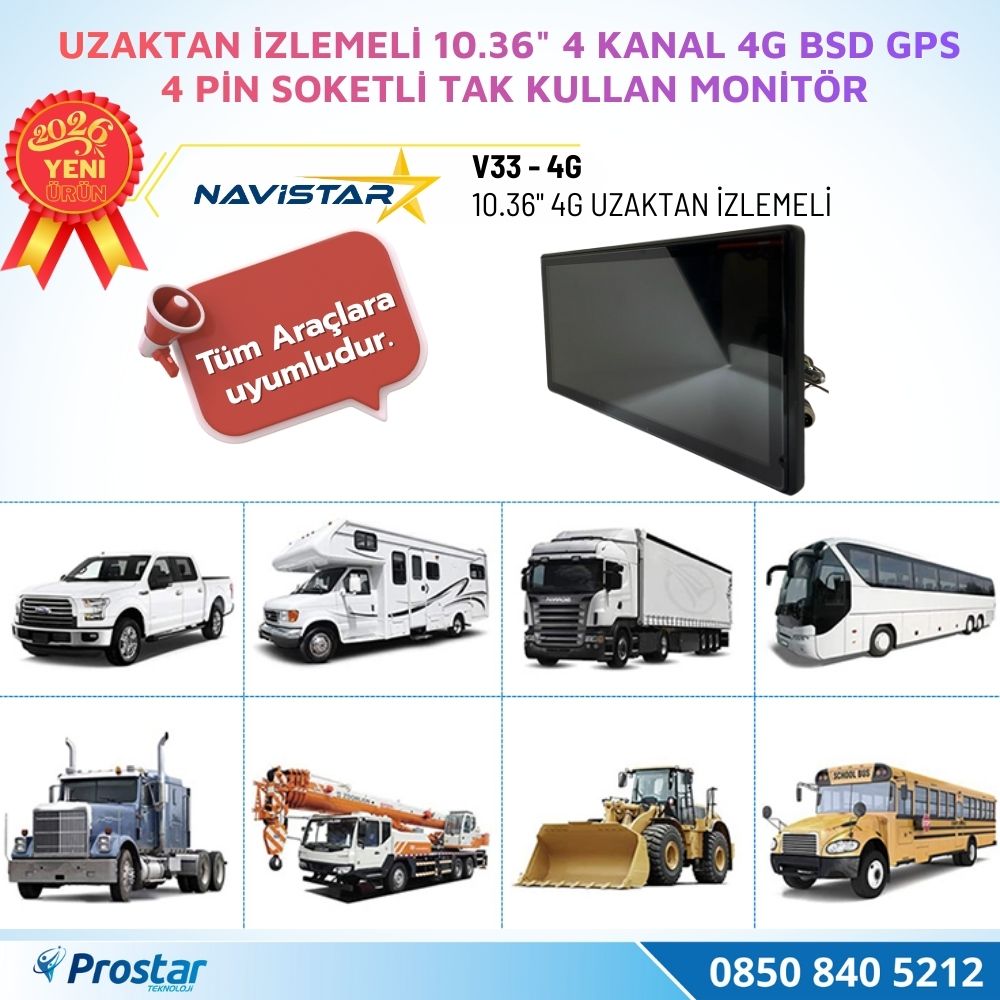 Uzaktan izlemeli 10.36 inç Dokunmatik 4 Kanal 4G GPS BSD Kör Nokta Uyarı Sistemli Monitör