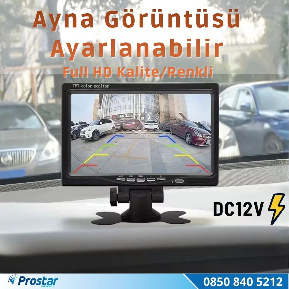 7 inç 2 Kanal Full HD AHD/Analog Tak Kullan Araç Monitörü Ayna Görüntüsü Ayarlı + Park Çizgisi 12-24V