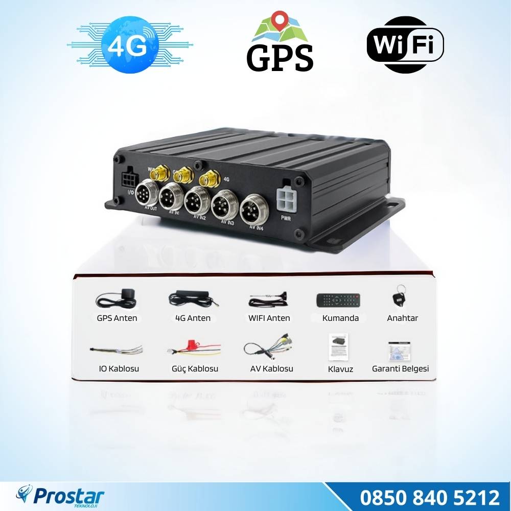 SD Kartlı Uzaktan izlemeli 4 Kanal 1080P GPS 4G WIFI  E5204 Profesyonel Mobil DVR Kayıt Cihazı
