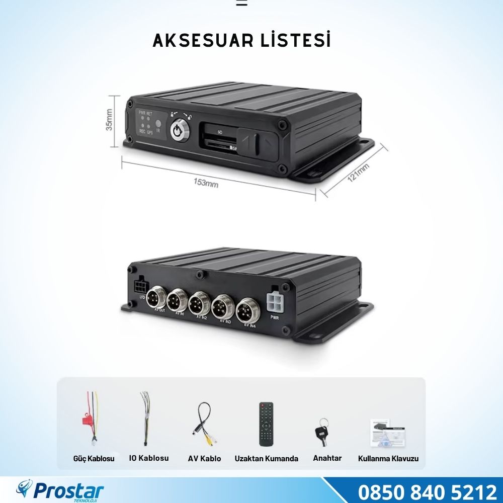 4 Kanal AHD 1080P Full HD Offline Profesyonel Mobil DVR Kayıt Cihazı 512 GB SD Kart Destekli H.265 Kayıt Sistemi