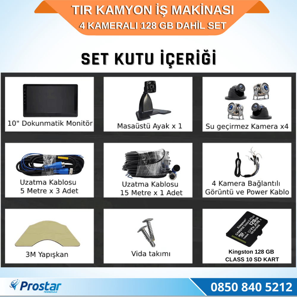 Tır Kamyon 4 Kameralı 10 Inç Dokunmatik Ekranlı 128 Gb Sd Kart Dahil Tak Kullan Kamera Seti