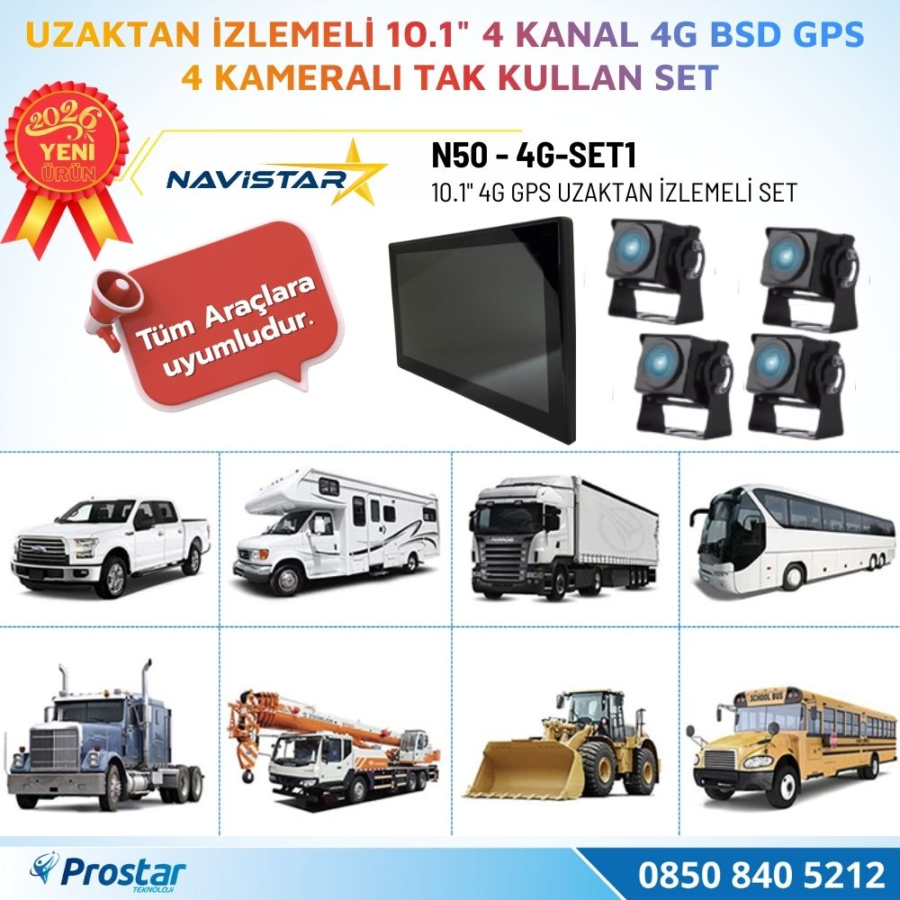 Uzaktan izlemeli 10 inç 4 Kanal 4G GPS BSD Kör Nokta Uyarı Sistemli Profesyonel Araç Kamera Seti