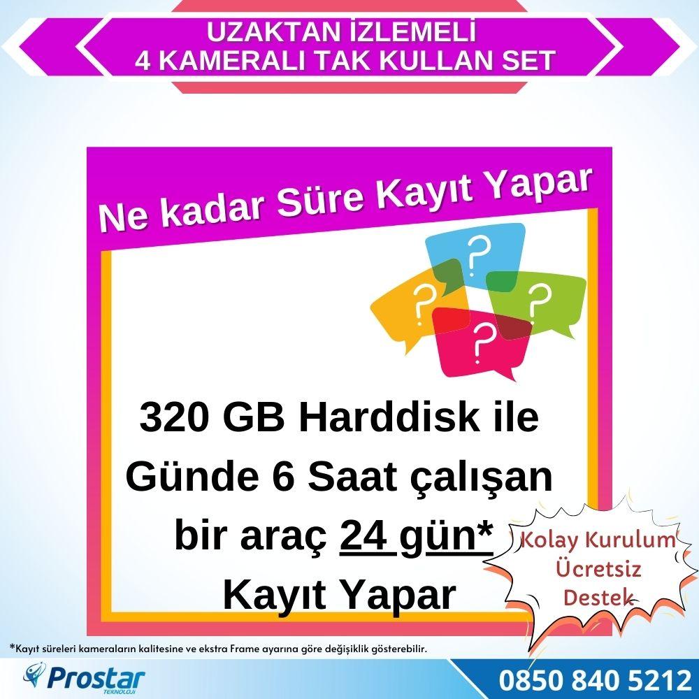 Uzaktan Izlemeli 4 Kameralı Wifi 320 Gb Harddisk 7 Inç Ekranlı Araç Kamera Seti