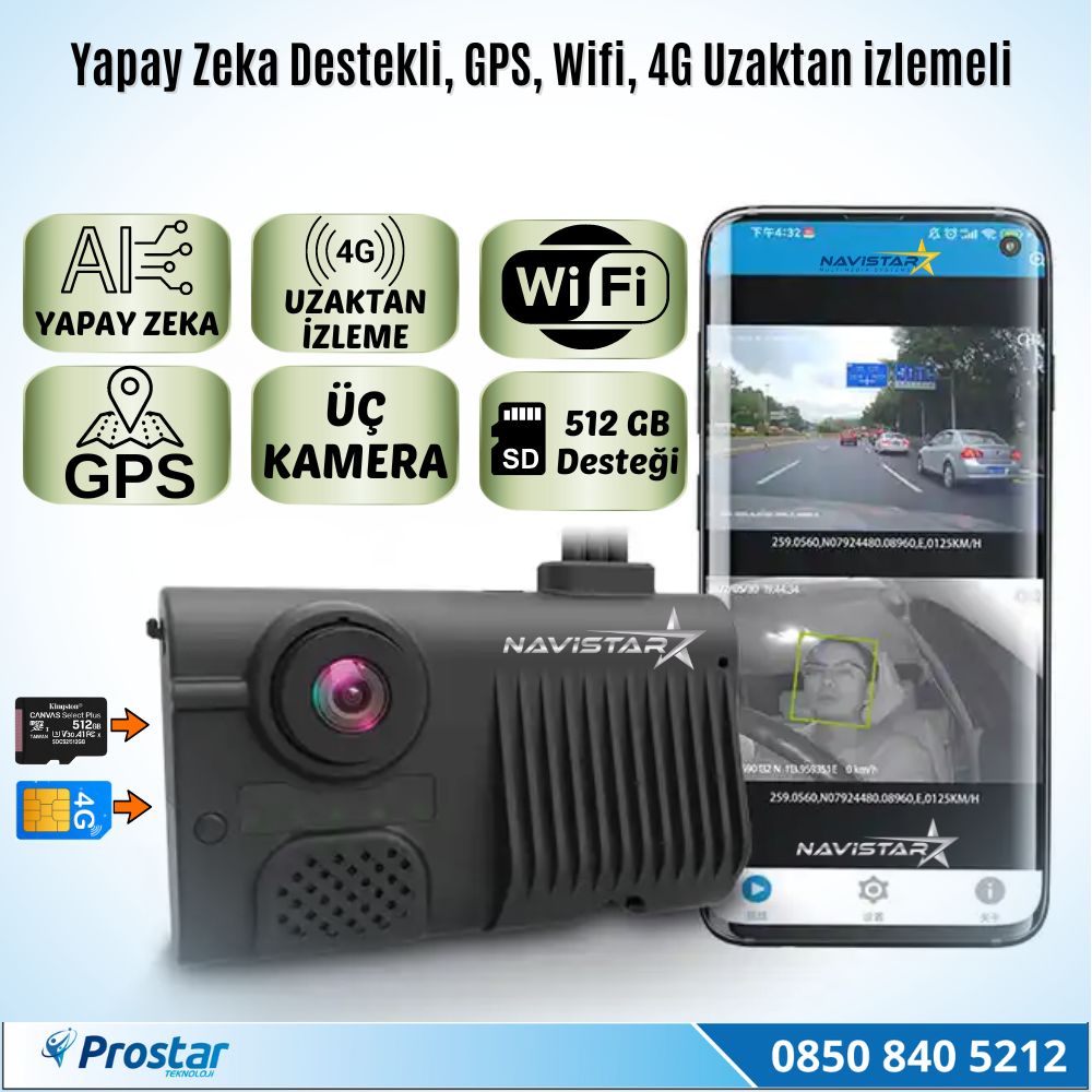 3 Kameralı Monitör Çıkışlı 4G GPS WIFI Acil Durum butonu dahil Pratik Montaj Kamera Seti