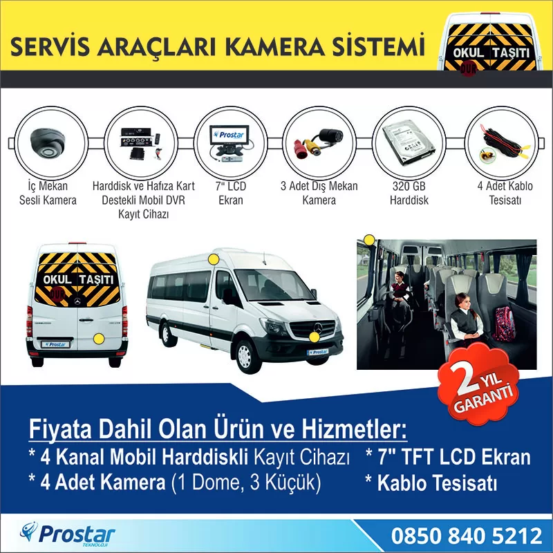 Kayıtlı Harddiskli Okul Servisi 4 Kameralı 320 Gb Harddisk Dahil Araç Kamera Seti — kod prostarhdd320 — görsel 2