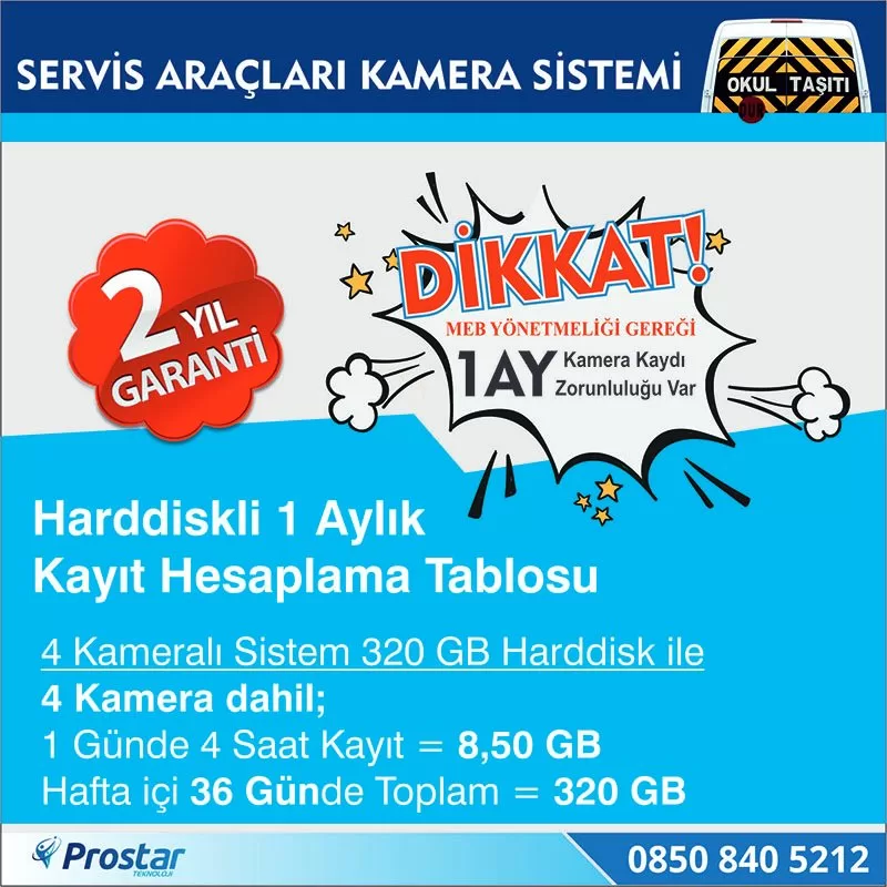 Harddisk Hariç Okul Servisi Araç Kamera Seti — kod ProHDDsizSet — görsel 3