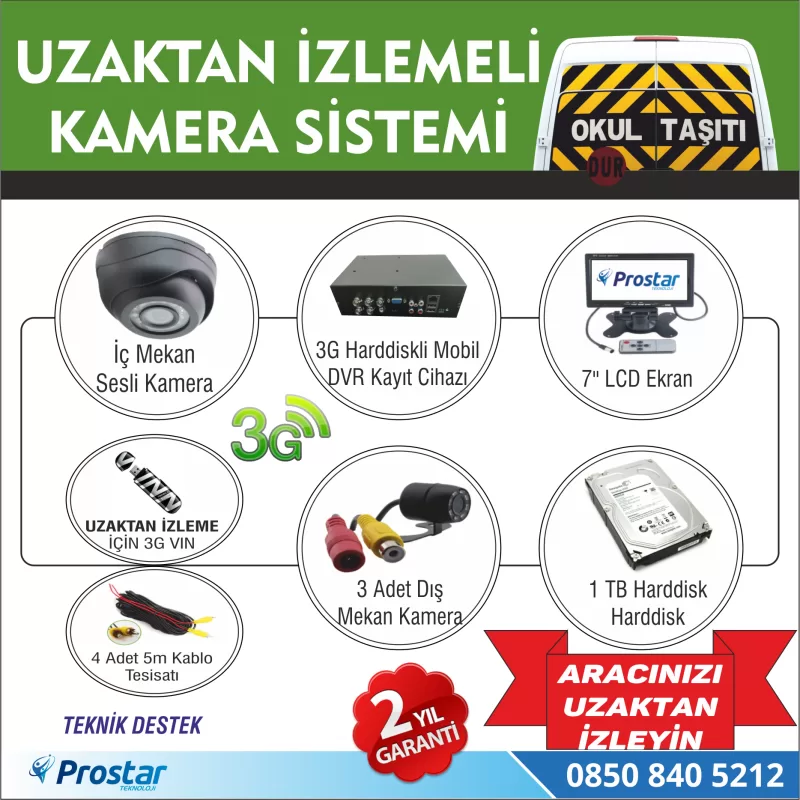 Okul Ve Servis Taşıtları İçin 1 Tb Kayıtlı 3G Destekli Kamera — kod Pro3G1TBSet