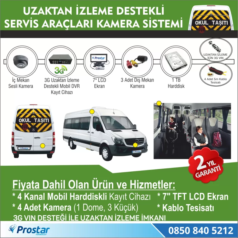 Okul Ve Servis Taşıtları İçin 1 Tb Kayıtlı 3G Destekli Kamera — kod Pro3G1TBSet — görsel 2