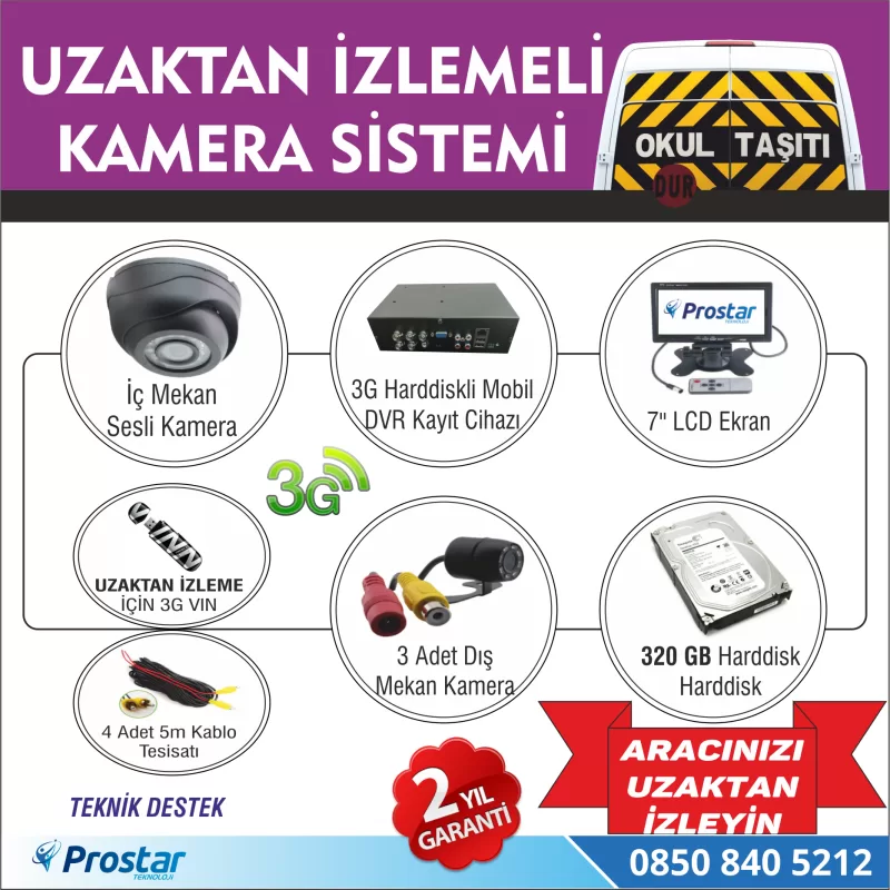 Okul Ve Servis Taşıtları İçin 320 Gb Kayıtlı Kamera Set — kod Pro3G320Set