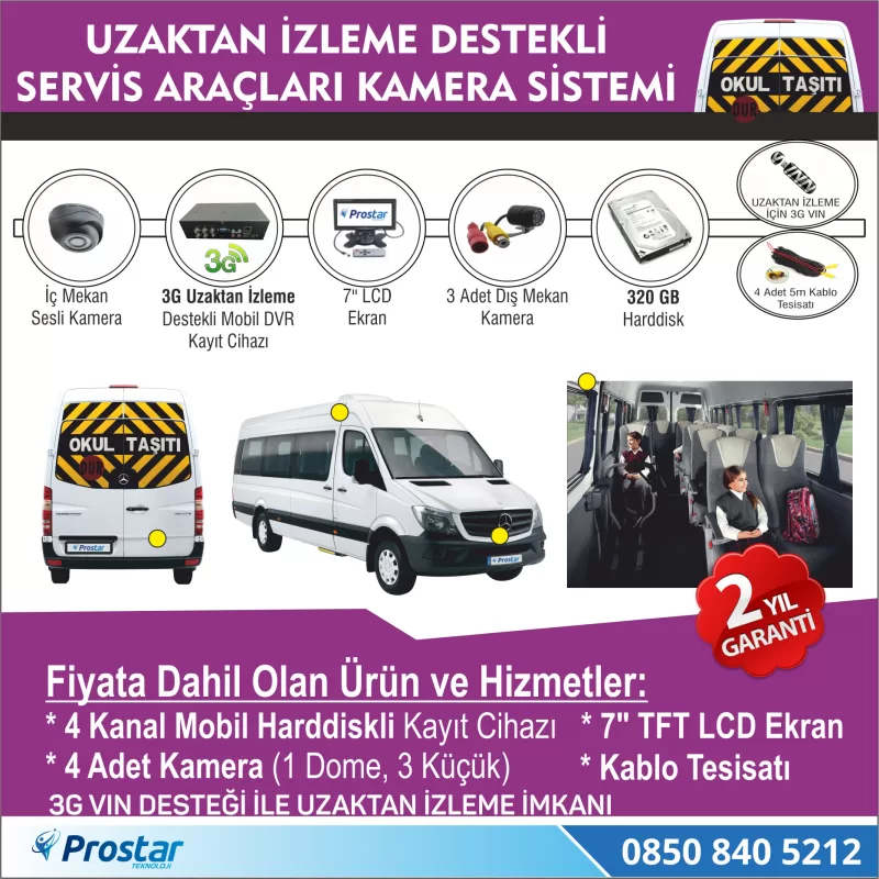 Okul Ve Servis Taşıtları İçin 320 Gb Kayıtlı Kamera Set — kod Pro3G320Set — görsel 2