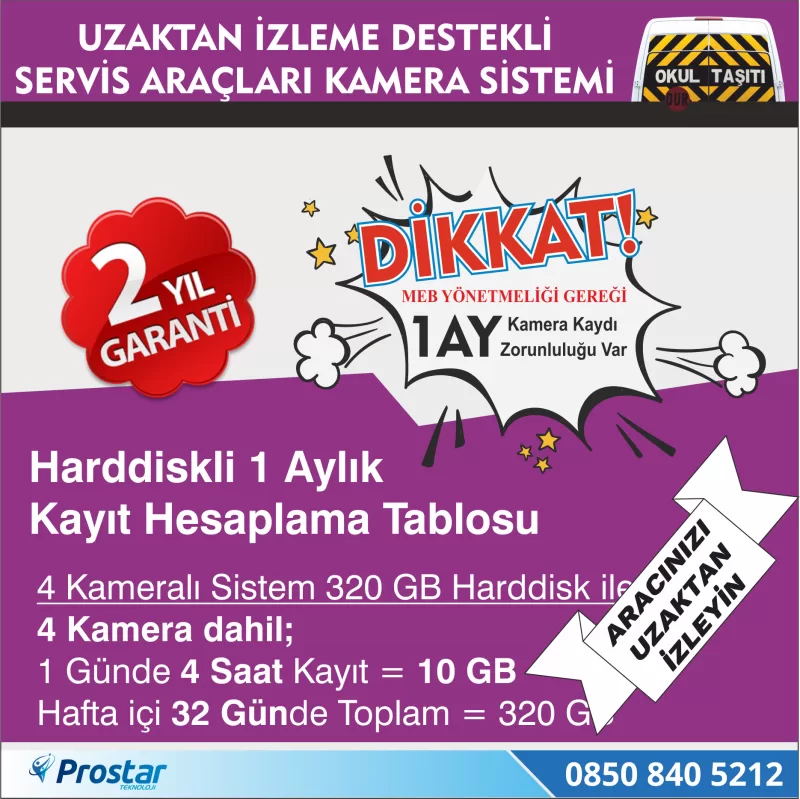 Okul Ve Servis Taşıtları İçin 320 Gb Kayıtlı Kamera Set — kod Pro3G320Set — görsel 3