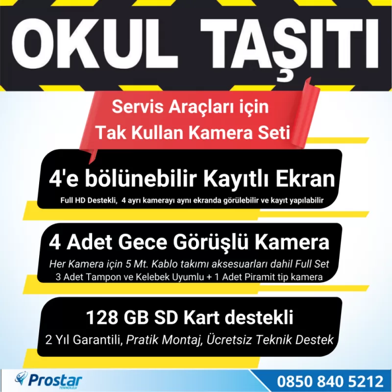 Kayıtlı Okul Ve Servis Taşıtları 4 Lü Kamera 7 Inç Monitör Full Set 256 Gb Sd Kart Desteği — kod 2604 — görsel 3
