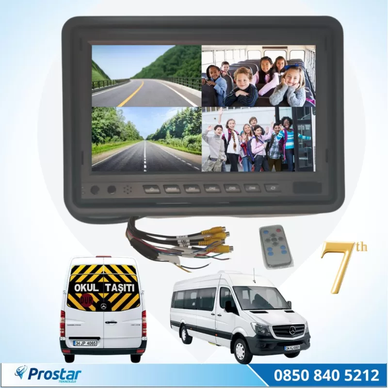 Okul ve Servis Taşıtları Dört Kameralı 7" Ekranlı 4 Kamera Dahil Full Set — kod 2617 — görsel 3