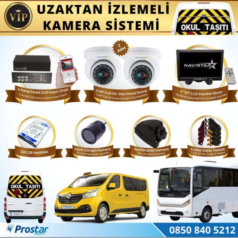 Profesyonel Servis Araç Kamera Seti 4 Kameralı Kayıtlı 320 Gb Harddiskli Tak Kullan Set — kod NvsVipSet320