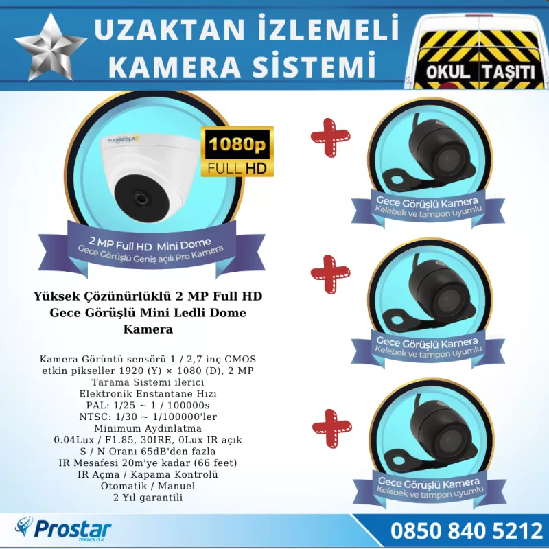 Okul Servis Kamera Sistemi Seti Uzaktan Izlemeli 4 Kameralı 7" Hdmi Monitör 1 Tb Harddisk Dahil — kod VipSet1TBHdmi — görsel 3