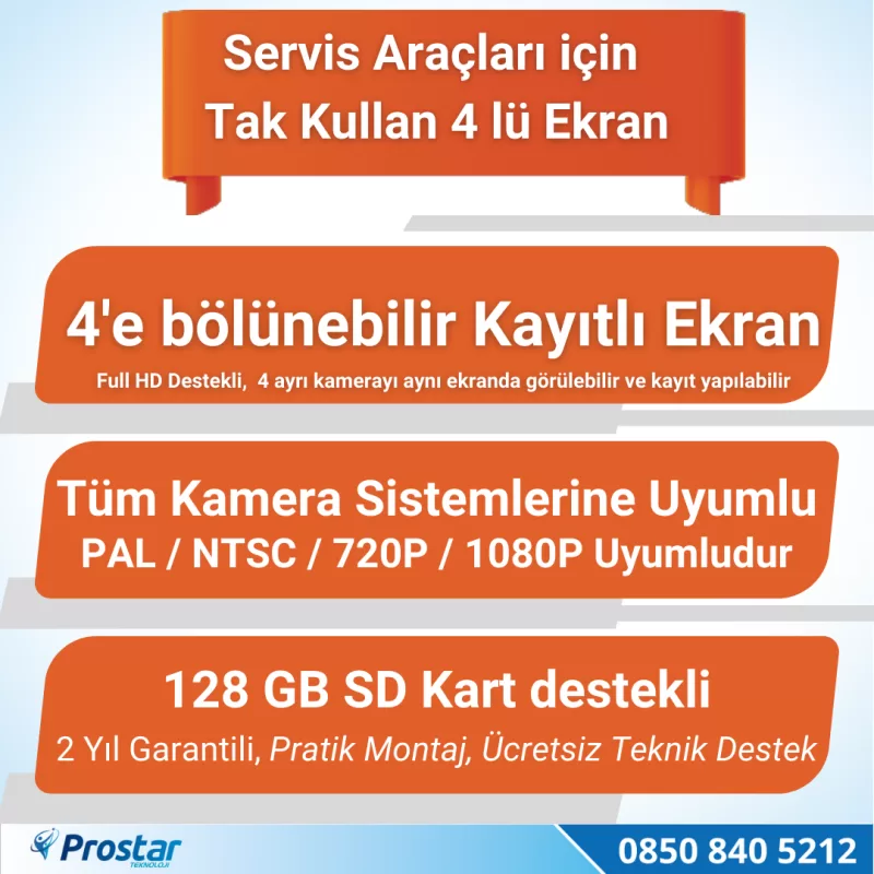 Kayıtlı 4 Kamera Dahil 7 inç Monitörlü Araç Kamera Seti 256 GB Sd Kart Desteği — kod 2604K4 — görsel 3
