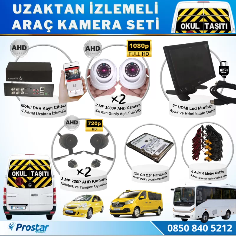 Full Ahd Araç Kamera Seti 4 Kameralı 320 Gb Harddisk Dahil Kayıtlı 7 Inç Hdmi Ekranlı — kod AHDSet320Hdmi