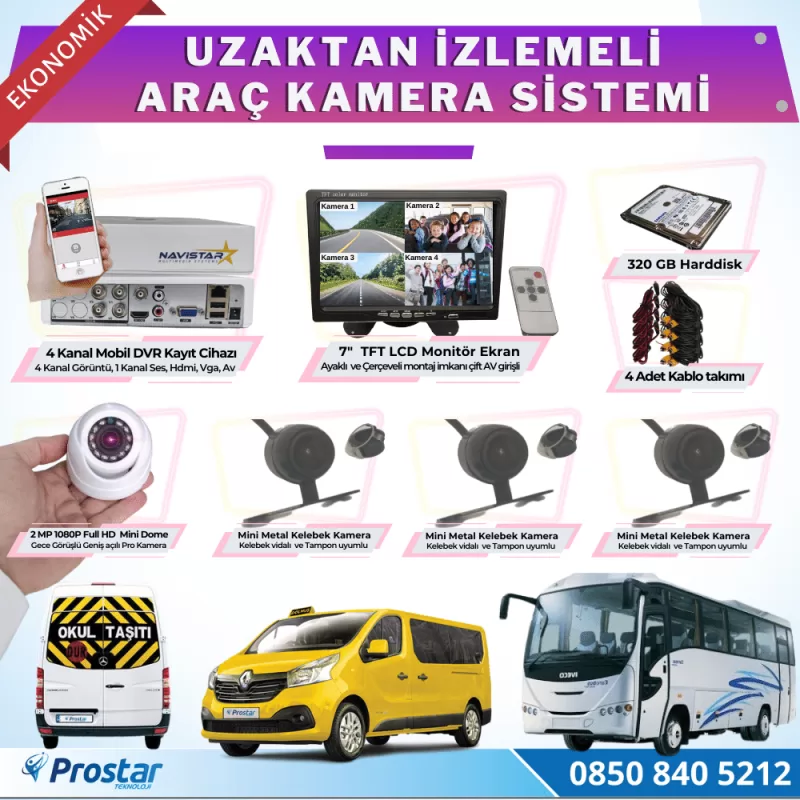 Ekonomik 4 Kameralı Kayıtlı 320 Gb Hdd 7 Inç Ekranlı Uzaktan İzlemeli Tak Kullan Set — kod NaviEkoSet320