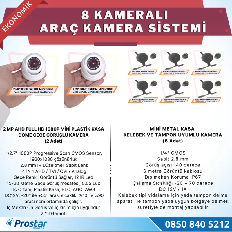 8 Kameralı Kayıtlı 1 Tb Hdd 9  Inç Ekranlı Uzaktan İzlemeli Tak Kullan Set — kod Eko8Kamera1TB — görsel 3