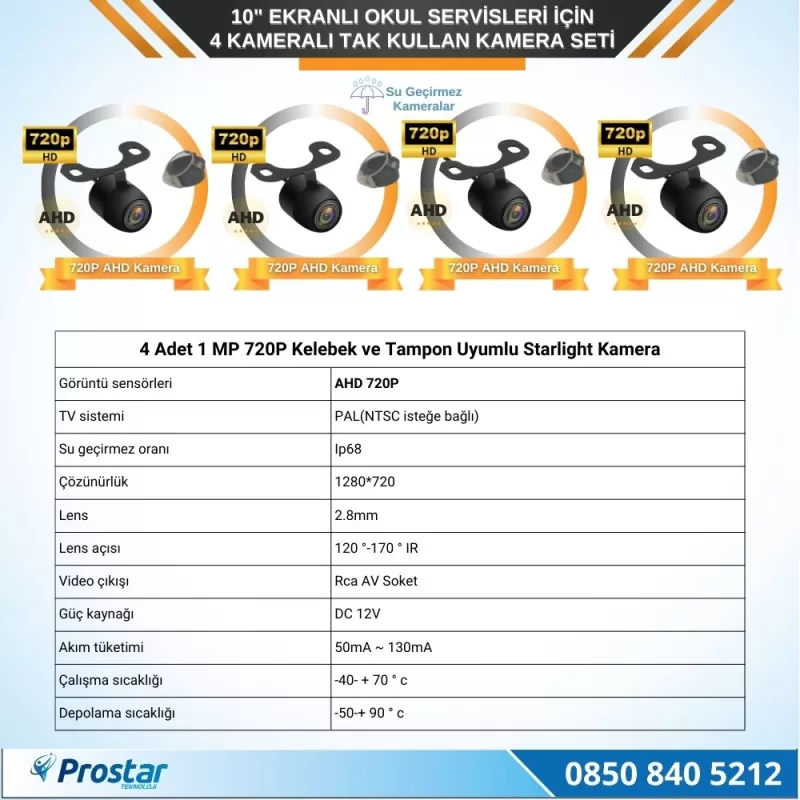 Kayıtlı 10" Dörde Bölünebilir 4 Kameralı Ahd 720P Okul Servisler Için Kamera Seti — kod 2970Servis — görsel 3
