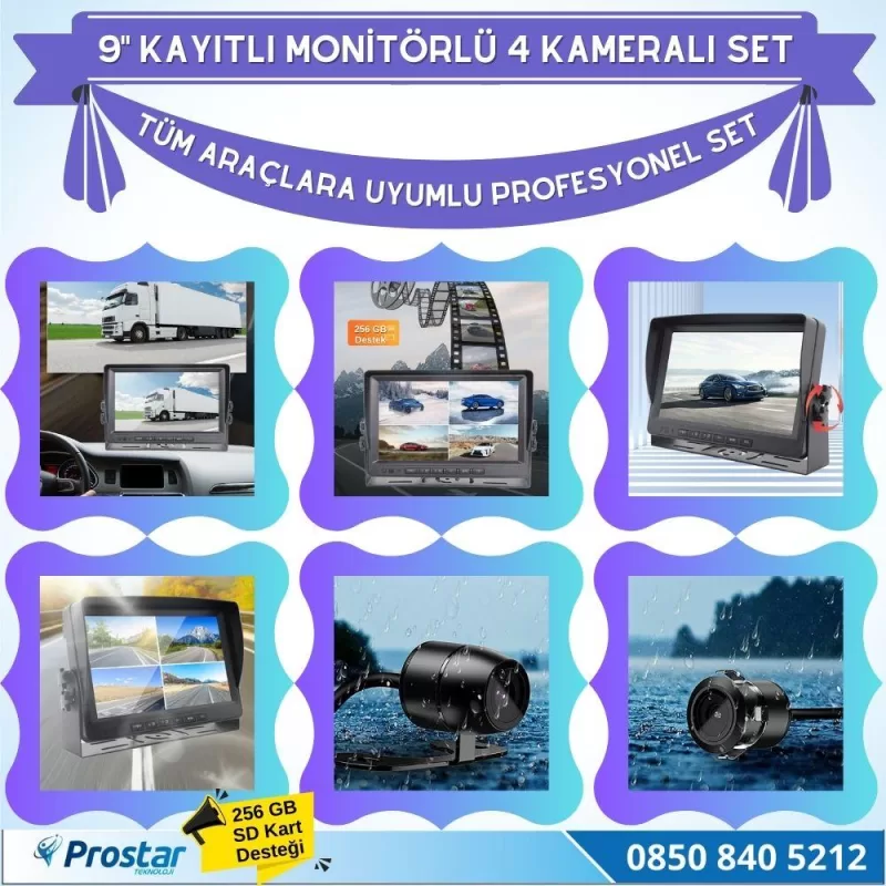 9 Inç Dörde Bölünür Kayıtlı 256Gb Sd Destekli 4 Kameralı 720P Ahd 4 Pin Soketli Tak Kullan Kamera Seti — kod NVS-9280SET — görsel 3