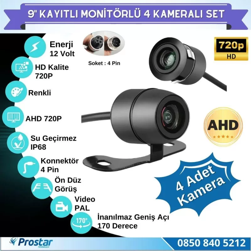 9 Inç Dörde Bölünür Kayıtlı 256Gb Sd Destekli 4 Kameralı 720P Ahd 4 Pin Soketli Tak Kullan Kamera Seti — kod NVS-9280SET — görsel 4