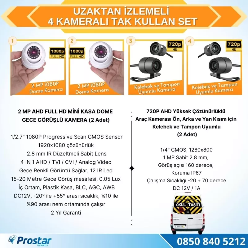 Uzaktan izlemeli 4 Kameralı Wifi 1 Tb Harddisk 7 Inç Ekranlı Araç Kamera Seti — kod Eko-1TBW — görsel 3