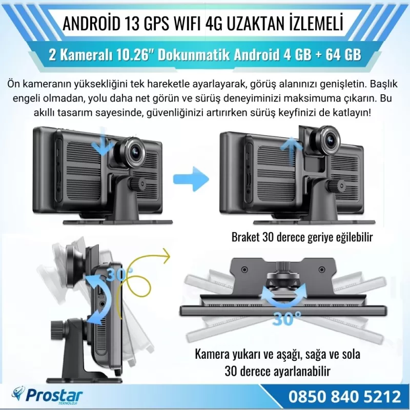Kayıtlı 2 Kameralı Android 13 WIFI GPS 4G Uzaktan izlemeli 4 GB + 64 GB Carplay 512 GB Destekli Tak Kullan Kamera Seti — kod N26X-4G — görsel 5
