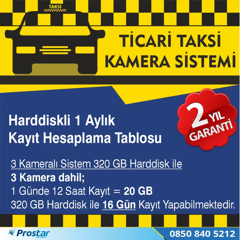 Ticari Taksi 3 Kameralı 320 Gb Harddisk Dahil Araç Kamera Seti — kod ProTic320 — görsel 2