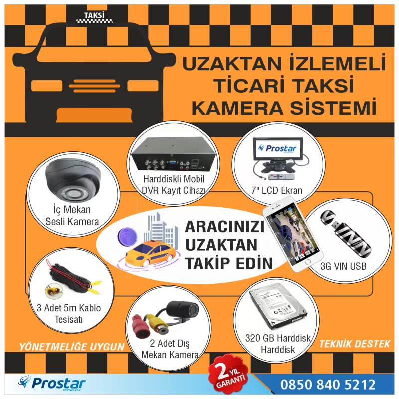 Ticari Taksiler Için Uzaktan İzlemeli Kamera Sistemi Seti — kod ProTic3G320