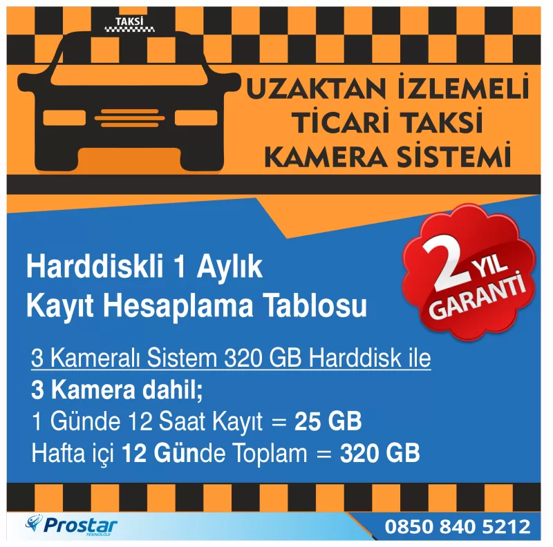 Ticari Taksiler Için Uzaktan İzlemeli Kamera Sistemi Seti — kod ProTic3G320 — görsel 2