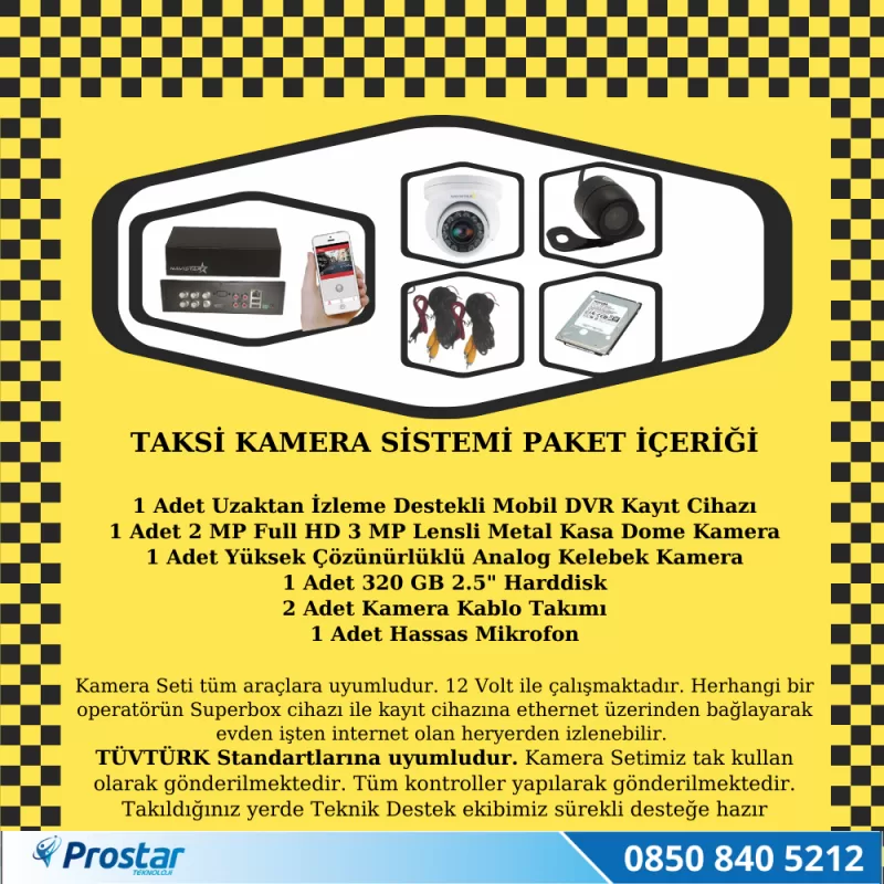 Ticari Taksi Kayıtlı Uzaktan Izlenebilir 2 Kameralı Tak Kullan Kamera Seti — kod NavistarTaxi320 — görsel 2