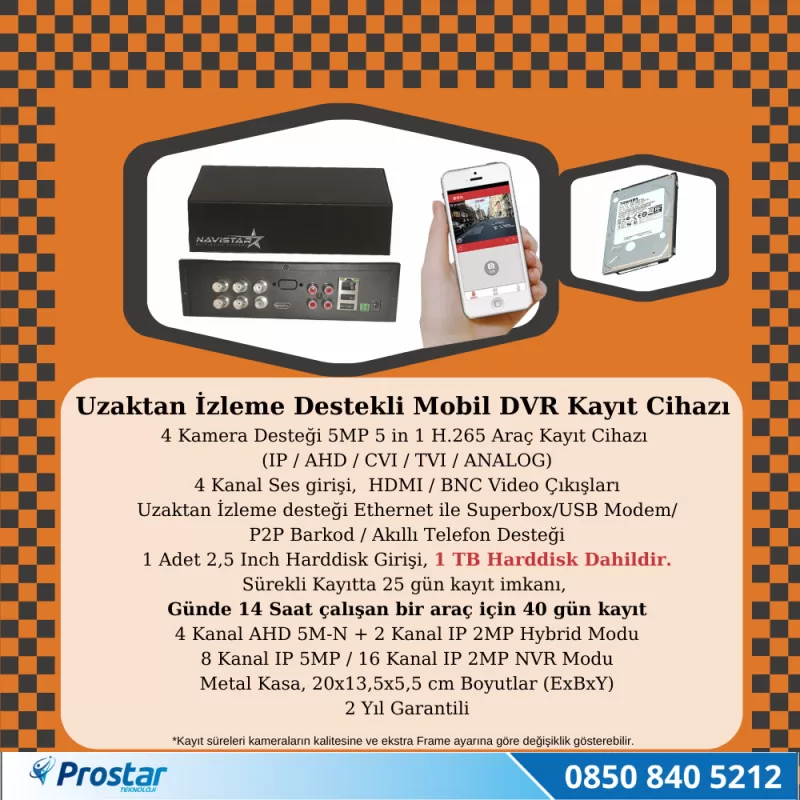Ticari Taksi Kayıtlı Uzaktan Izlenebilir 2 Kameralı 1 Tb Tak Kullan Kamera Seti — kod NavistarTaxi1TB — görsel 3