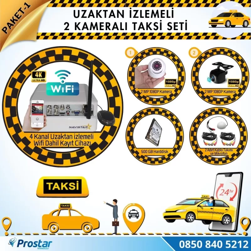Taksi Kamera Seti 1 Uzaktan Izlemeli 2 Kameralı Wifi 500 Gb Harddisk Dahil — kod Taksi-1W