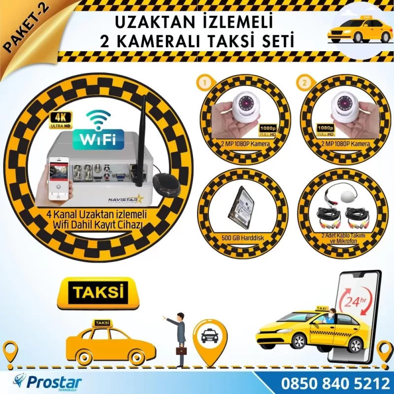 Taksi Kamera Seti 2 Uzaktan Izlemeli 2 Dome Kameralı Wifi 500 Gb Harddisk Dahil — kod Taksi-2W