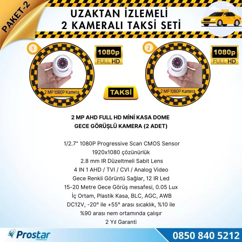 Taksi Kamera Seti 2 Uzaktan Izlemeli 2 Dome Kameralı Wifi 500 Gb Harddisk Dahil — kod Taksi-2W — görsel 3