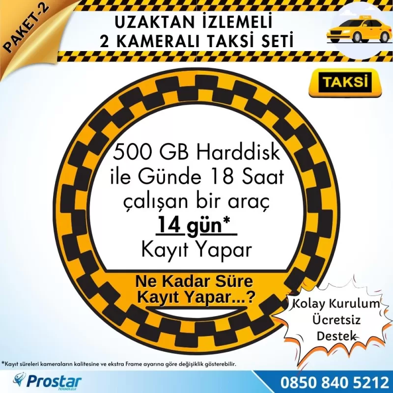 Taksi Kamera Seti 2 Uzaktan Izlemeli 2 Dome Kameralı Wifi 500 Gb Harddisk Dahil — kod Taksi-2W — görsel 4