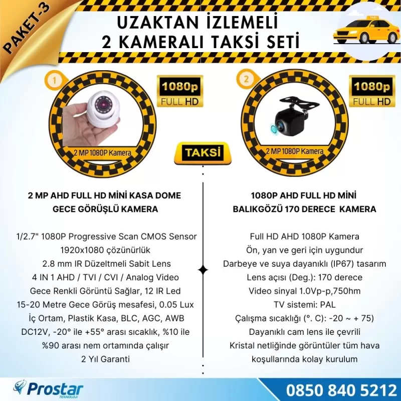 Taksi Kamera Seti 3 Uzaktan Izlemeli 2 Kameralı Wifi 1 Tb Harddisk Dahil — kod Taksi-3W — görsel 3