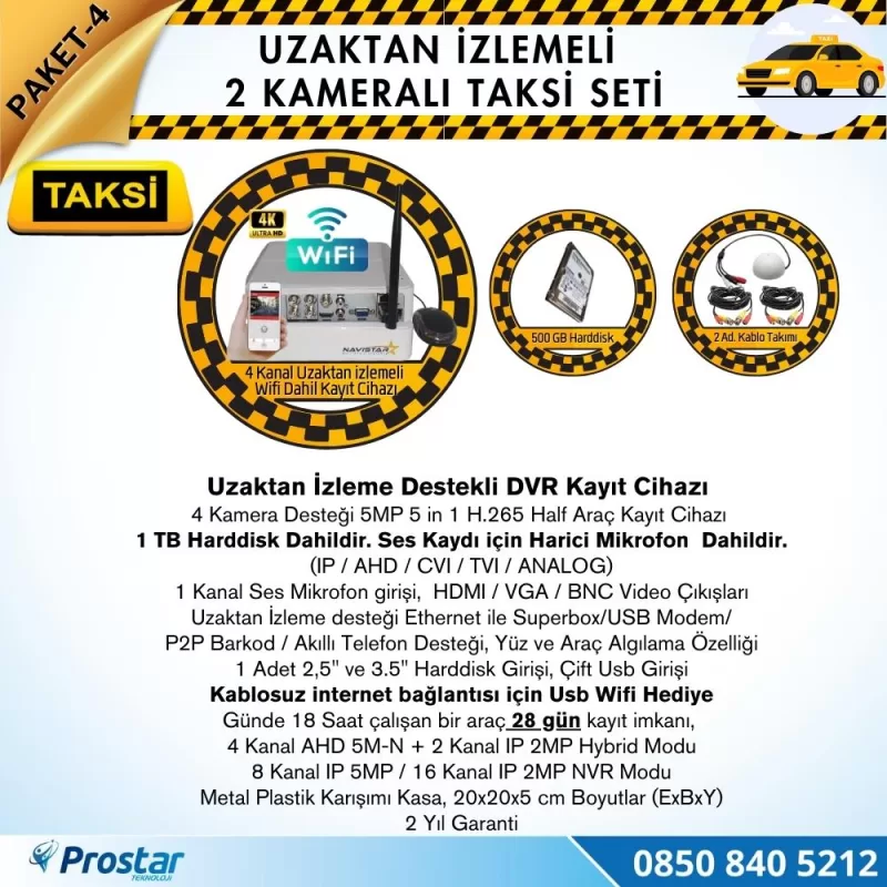 Taksi Kamera Seti 4 Uzaktan Izlemeli 2 Dome Kameralı Wifi 1 Tb Harddisk Dahil — kod Taksi-4W — görsel 2