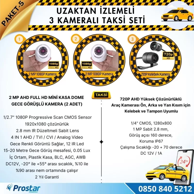 Taksi Kamera Seti 5 Uzaktan Izlemeli 3 Kameralı Wifi 500 Gb Harddisk Dahil — kod Taksi-5W — görsel 3