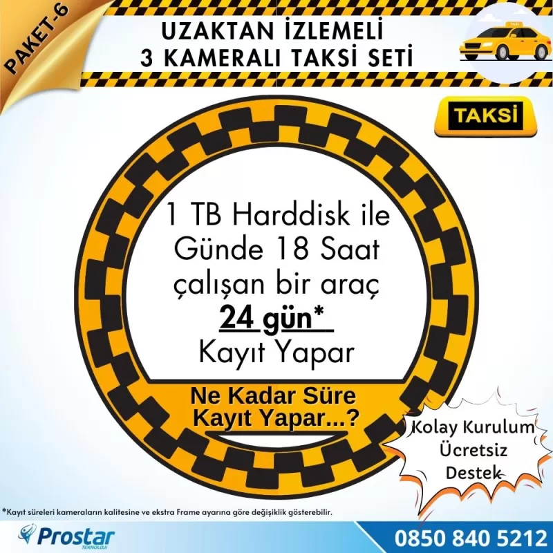 Taksi Kamera Seti 6 Uzaktan Izlemeli 3 Kameralı Wifi 1 Tb Harddisk Dahil — kod Taksi-6W — görsel 4