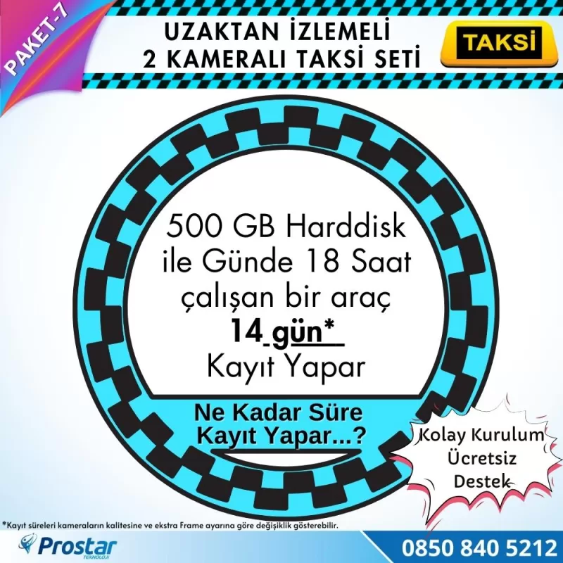 Taksi Kamera Seti 7 Uzaktan Izlemeli 2 Kameralı Wifi 4G 500 Gb Harddisk Dahil — kod Taksi-7W-4G — görsel 4