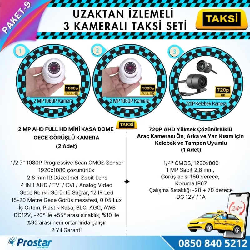 Taksi Kamera Seti 9 Uzaktan Izlemeli 3 Kameralı Wifi 4G 500 Gb Harddisk Dahil — kod Taksi-9W-4G — görsel 3
