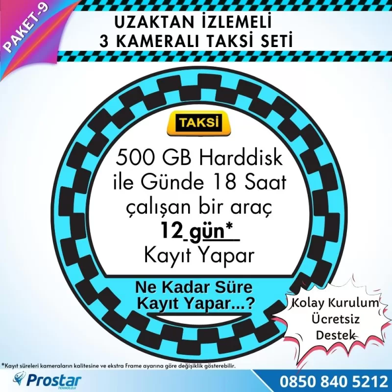 Taksi Kamera Seti 9 Uzaktan Izlemeli 3 Kameralı Wifi 4G 500 Gb Harddisk Dahil — kod Taksi-9W-4G — görsel 4